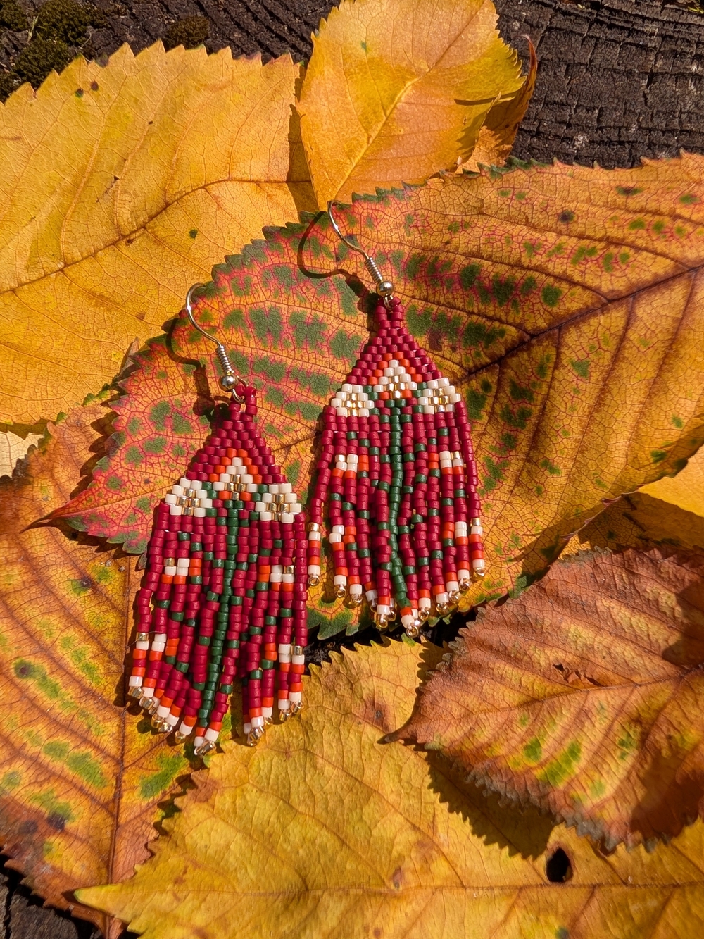 Handmade Burgundy Bead Fringe Earrings 🍂